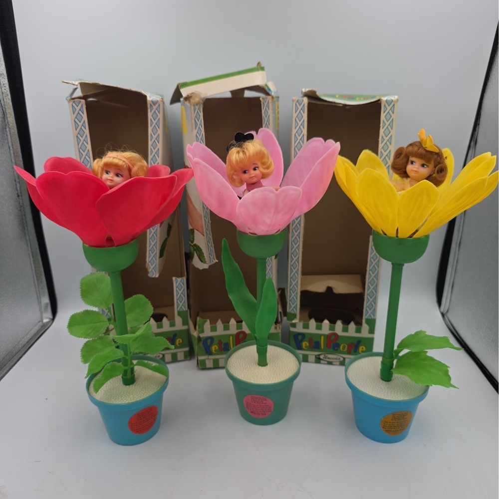 Vintage UNEEDA- Flower Petal People Lot Of 3 Sunny Flower Tiny Tulip Rosy Rose